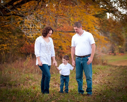 Mom Dad & little boy fall picture